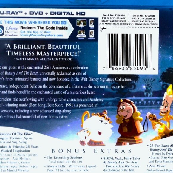 DISNEY BEAUTY AND THE BEAST 25th Anniversary Edition Blu-ray + DVD Two-Disc Set - Picture 3 of 5